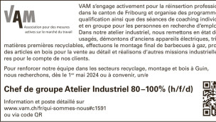VAM recherche un/e chef de groupe Atelier Industriel 80-100% (H/F/D)
