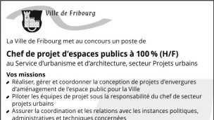 La Ville de Fribourg recherche Chef de projet d’espaces publics