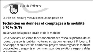 La ville de Fribourg recherche Technicien en données et comptages à la mobilité
