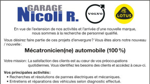 Garage Nicoli R. Sàrl recherche Mécatronicien(ne) automobile