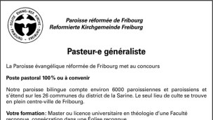 La Paroisse évangélique réformée de Fribourg recherche Pasteur-e généraliste