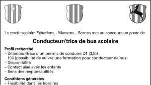 Le cercle scolaire Echarlens, Marsens, Sorens recherche un/e conducteur/trice de bus scolaire