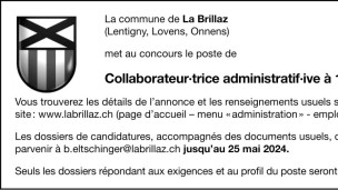 La commune de La Brillaz recherche un/e collaborateur/trice administratif/ve à 100%