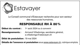 Le conseil communal d'Estavayer recherche un/e responsable RH à 80%
