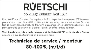 H. Rüetschi recherche un technicien de service / monteur 80-100% (m/f/d)