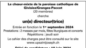 Le choeur-mixte de la paroisse catholique de Givisiez/Granges-Paccot recherche un(e) directeur(trice)