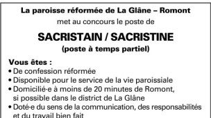 La paroisse réformée de La Glâne – Romont recherche Sacristain / Sacristine