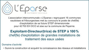 L’association intercommunale «L’Eparse» recherche Exploitant-Directeur(trice) de STEP