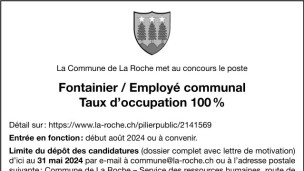 La Commune de La Roche recherche Fontainier / Employé communal