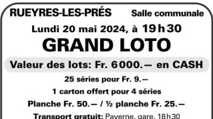 Grand Loto le 20 mai à Rueyres-les-Prés