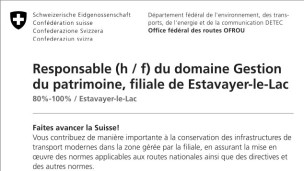 Confédération Suisse recherche Responsable (h / f) du domaine Gestion du patrimoine, filiale de Estavayer-le-Lac