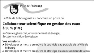 La Ville de Fribourg recherche Collaborateur scientifique en gestion des eaux