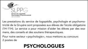 Service de logopédie, psychologie et psychomotricité de la Gruyère recherche Psychologues