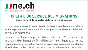 La République et Canton de Neuchâtel recherche un/e chef/fe du service des migrations