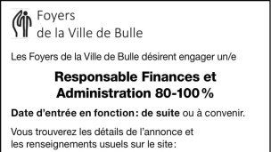 Les Foyers de la Ville de Bulle recherchent un responsable Finances et Administration à 80-100%