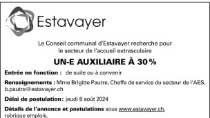 Le Conseil communal d'Estavayer recherche un/e auxiliaire à 30%