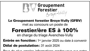 Le Groupement forestier Broye-Vully recherche un/e forestier/ère ES à 100%